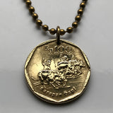 1995 Indonesia 100 Rupiah coin pendant Karapan Sapi Garuda Pancasila golden eagle Papua Batam Java Prambanan Toraja Bali Minangkabau n000474