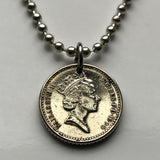 United Kingdom Scotland 5 Pence coin pendant necklace jewelry crowned Scottish thistle Edinburgh Glasgow Aberdeen Dundee Paisley Stirling St Andrews Perth royal badge Scots jewelry British n001650