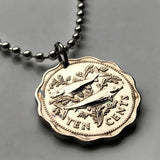 Bahamas 10 Cents coin pendant necklace Bahamian jewelry bonefish fishes sea ocean fishing trout Nassau Exuma & Cays Cat Island Rum Cay Cable Beach beach Paradise Island Gregory Town Blue Lagoon n000028