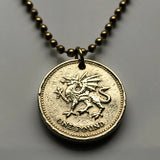 1995 Wales United Kingdom Great Britain 1 Pound coin pendant necklace jewelry red Welsh Dragon Cardiff Swansea Newport Wrexham Barry Neath Cwmbran Bridgend Llanelli Merthyr Caerphilly Port Talbot Tydfil British n001457