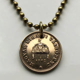 1896 Hungary Magyars 1 Filler coin pendant necklace jewelry Hungarian Holy Crown of Saint Stephen Szent Korona Budapest Debrecen Szeged Pannonian Jasz Basin Csangos Ugrians Buda n000395