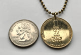 Israel 1/2 Sheqel coin pendant necklace Jewish 12 string lyre Kinnor of David harp Menorah Jerusalem Tel Aviv Shabbat Rishon LeZion Petah Tikva Ashdod Netanya Holon Torah Talmud Hebrew Yiddish Nazareth Judea Samaria Semitic Zion n001676