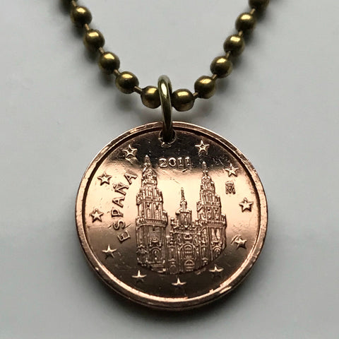 2000 España Spain 2 Euro Cent coin pendant  Santiago de Compostela cathedral Saint James the Great apostle Madrid Barcelona Murcia Asturias Cataluña Las Palmas Vigo Gijón Ibiza Oviedo Andalusia Sevilla Granada Zaragoza Toledo Cadiz Tenerife n002326