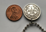 1925 Bulgaria 1 Leva coin pendant Bulgarian lion crown Sofia Plovdiv Varna Burgas Ruse Slavic Cyrillic Turk Roma necklace n002559