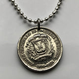 1976 Dominican Republic 25 Centavos coin pendant necklace Quisqueya Santo Domingo Santiago Juan Pablo Duarte Hispaniola caribbean n002898