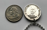 1976 Dominican Republic 25 Centavos coin pendant necklace Quisqueya Santo Domingo Santiago Juan Pablo Duarte Hispaniola caribbean n002898