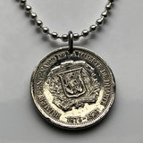 1976 Dominican Republic 25 Centavos coin pendant necklace Quisqueya Santo Domingo Santiago Juan Pablo Duarte Hispaniola caribbean n002898