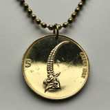 1993 Slovenia Slovenija 5 Tolarjev coin pendant necklace Slovene jewelry Alpine ibex steinbock wild mountain goat Ljubljana Velenje Novo Mesto Lake Bled Postojna Ptuj Cave Planica Julian Alps n002758