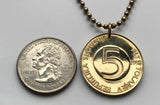 1993 Slovenia Slovenija 5 Tolarjev coin pendant necklace Slovene jewelry Alpine ibex steinbock wild mountain goat Ljubljana Velenje Novo Mesto Lake Bled Postojna Ptuj Cave Planica Julian Alps n002758