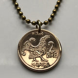 1961 Norway Norge Noreg 2 Ore coin pendant Black Grouse game bird initial O V Oslo Norwegian Norge Viking rooster cock pigeon necklace n000093