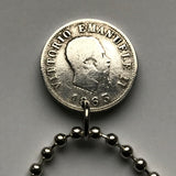 antique! 1863 Italy 50 Centesimi silver coin pendant Italian Savoy shield Mediterranean Bologna Milan Naples Vittorio Emanuele II n002920