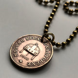1908 Hungary Magyars 2 Filler coin pendant necklace jewelry Hungarian Holy Crown of Saint Stephen Szent Korona Budapest Debrecen Szeged Miskolc Pécs Győr Gellért Hill Nyíregyháza Jászság Fejér Hajdú-Bihar n000889