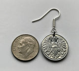 1966 Austria Osterreich 2 Groschen coin earrings Austrian eagle Habsburg shield Vienna Salzburg Graz Linz Innsbruck Styria Klagenfurt Tyrol Villach Carinthia Wels Sankt Pölten Kufstein Vorarlberg Hallstatt Alpine Wachau valley Krems Sölden Ischgl e000066