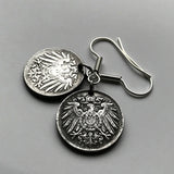 Germany 5 Pfennig coin earrings German eagle Berlin Stuttgart Düsseldorf München Bavaria Bonn World War 1 Iron coin dangle drop e000071