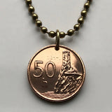 1998 Slovakia 50 Halierov coin pendant necklace tower of Devín Castle Bratislava Slovenska watchtower Slovak Czechoslovakia Danube n002209
