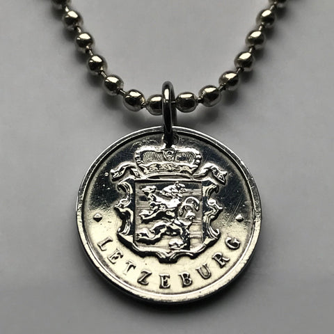 1957 Luxembourg Letzeburg 25 Centimes coin pendant necklace jewelry Luxembourgish lion Esch-sur-Alzette Differdange Dudelange Wormeldange Grund Diekirch Schengen Pétange Rumelange Redange Bourscheid n002946