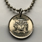 Colgante de moneda de 5 centavos de Jamaica de 1975, cocodrilo jamaiquino, caimán, patois, piñas, Montego Bay, Kingston, Ocho Ríos, collar n.° 000142