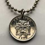Colgante de moneda de 5 centavos de Jamaica de 1975, cocodrilo jamaiquino, caimán, patois, piñas, Montego Bay, Kingston, Ocho Ríos, collar n.° 000142