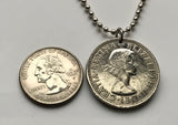 1959 United Kingdom Great Britain England 2 Shillings Florin coin pendant necklace jewelry English tudor rose floral England British  shamrock thistles leeks n001772