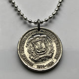 1976 Dominican Republic 25 Centavos coin pendant necklace Quisqueya Santo Domingo Santiago Juan Pablo Duarte Hispaniola caribbean n002898