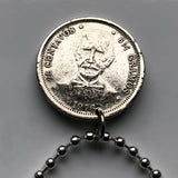 1976 Dominican Republic 25 Centavos coin pendant necklace Quisqueya Santo Domingo Santiago Juan Pablo Duarte Hispaniola caribbean n002898