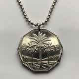 1981 Iraq 1 Dinar coin pendant necklace Iraqi palm trees Baghdad Arab Kurds Persian Gulf middle east Tigris Euphrates n002932