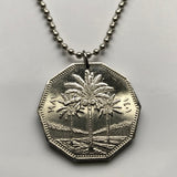 1981 Iraq 1 Dinar coin pendant necklace Iraqi palm trees Baghdad Arab Kurds Persian Gulf middle east Tigris Euphrates n002932