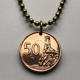 1998 Slovakia 50 Halierov coin pendant necklace tower of Devín Castle Bratislava Slovenska watchtower Slovak Czechoslovakia Danube n002209