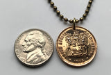1970 South Africa 2 Cents coin pendant wildebeest gnu antelope Cape Town Pretoria Bloemfontein Azania Johannesburg Port Elizabeth Vereeniging Soshanguve Gauteng Limpopo Nguni Bantu Zulu Afrikaan safari Table Mountain n000545