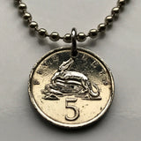 Colgante de moneda de 5 centavos de Jamaica de 1975, cocodrilo jamaiquino, caimán, patois, piñas, Montego Bay, Kingston, Ocho Ríos, collar n.° 000142