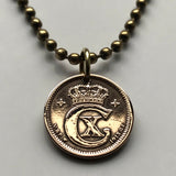1919 Denmark 1 Ore coin pendant Danish crown initial C Danmark Danes Copenhagen Dansk Nordic Jutes royal king queen necklace n001212