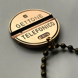 Italy Gettone Telefonico phone booth token coin pendant necklace jewelry Rome Milan Firenze Pisa Sicily Capri rotary dial telephone Parma Positano Lazio n001103