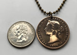 1870 Jersey 1/13th of a Shilling coin pendant 3 gold golden leopards lions shield Queen Victoria Normandy British UK necklace n002975