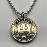 2007 Belize 25 Cents coin pendant British Honduras Belmopan Belizeans Central America Maya Stann Creek Dangriga West Indies necklace n003013