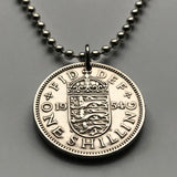 United Kingdom England 1 Shilling coin pendant English shield 3 lions London Southampton British Nottingham Sheffield Great Britain Yorkshire n000164
