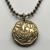 1995 South Africa 20 Cents coin pendant King Protea flowering plant flower giant protea honeypot king sugar bush fynbos Cape Town Johannesburg Port Elizabeth Pretoria Bloemfontein Limpopo Nguni Bantu Zulu isiXhosa Afrikaan Table Mountain Azania n000320