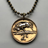 1970 South Africa 2 Cents coin pendant wildebeest gnu antelope Cape Town Pretoria Bloemfontein Azania Johannesburg Port Elizabeth Vereeniging Soshanguve Gauteng Limpopo Nguni Bantu Zulu Afrikaan safari Table Mountain n000545