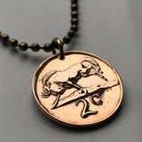 1970 South Africa 2 Cents coin pendant wildebeest gnu antelope Cape Town Pretoria Bloemfontein Azania Johannesburg Port Elizabeth Vereeniging Soshanguve Gauteng Limpopo Nguni Bantu Zulu Afrikaan safari Table Mountain n000545