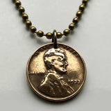 1946 USA United States of America Wheat Penny 1 Cent coin pendant necklace jewelry president Abraham Lincoln American Civil War Union the North Gettysburg Kentucky Indiana Washington New York Illinois n003038