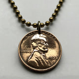 1946 USA United States of America Wheat Penny 1 Cent coin pendant necklace jewelry president Abraham Lincoln American Civil War Union the North Gettysburg Kentucky Indiana Washington New York Illinois n003038