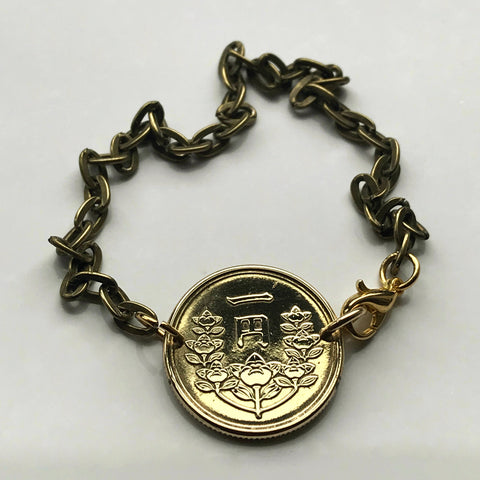 Curb Chain Link Coin Bracelet in Worn Silver. - Coin Charm 1