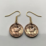 Cayman Islands 1 Cent coin earrings Grand Cayman thrush bird song bird sparrow Caribbean jewelry UK Bodden Town Jamaica e000014
