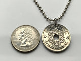 1992 Denmark Danmark 2 Kroner coin pendant Danish Royal crown initial M Copenhagen Aarhus Odense Aalborg Esbjerg Randers Jutland Dane Viking Danskere Scandinavia Nordic Zealand Funen Amalienborg Faroese Norse Kolding Horsens Frederiksborg Hillerød n001435