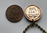 1936 to 1946 USA United States of America Wheat Penny 1 Cent coin pendant necklace jewelry president Abraham Lincoln American Civil War Union the North Gettysburg Kentucky Indiana Washington New York Illinois n003038