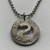 USA Sioux City Service Co. Iowa transit token coin pendant initial S One Fare vintage relic souvenir necklace n003057