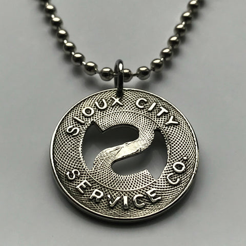 USA Sioux City Service Co. Iowa transit token coin pendant initial S One Fare vintage relic souvenir necklace n003057