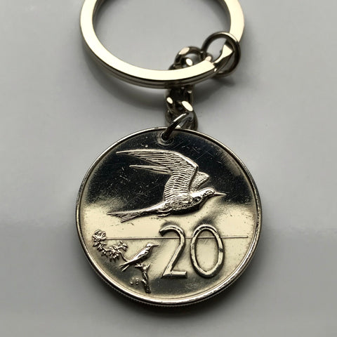 1973 Cook Islands 20 Tene coin pendant small bird Fairy Tern & baby British South Pacific Ocean seabird charm necklace jewelry n000657