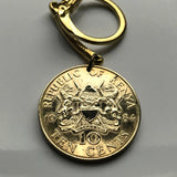 1978 Kenya 10 Cents coin pendant keychain keyring Kenyan lions Nairobi East Africa Kikuyu Luhya Luo Kiswahili Great Rift Valley Lamu safari spears n001583