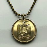 1960 Egypt 10 Milliemes coin pendant Egyptian eagle of Saladin falcon Cairo United Arab Republic Middle East Palestine muslim shield n002711