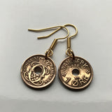 Denmark Danmark Danskere 1 Ore coin hook earrings fashion jewelry Danish crown initial C X Copenhagen Aarhus Odense Aalborg Danes Nordic Scandinavia Zealand Funen Viking Faroese Amalienborg Palace Norse king queen dangle and drop e000058